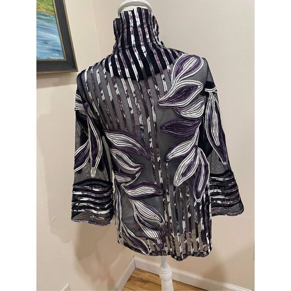 Chico’s Travelers Collection Striped Floral-Embroidered Jacket Size 0 - Picture 9 of 10